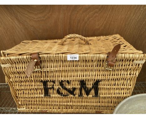 A WICKER F&amp;M PICNIC HAMPER BASKET 