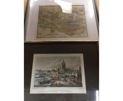 A FRAMED PRINT OF COLOGNE FROM THE NORTH WESTSIDE AND A FRAMED PRINT OF A MAP OF BRISTOL, CLIFTON 