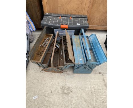 THREE VARIOUS TOOL BOXES TO INBCLUDE AN ASSORTMENT OF TOOLS TO INCLUDE SPANNERS ETC 