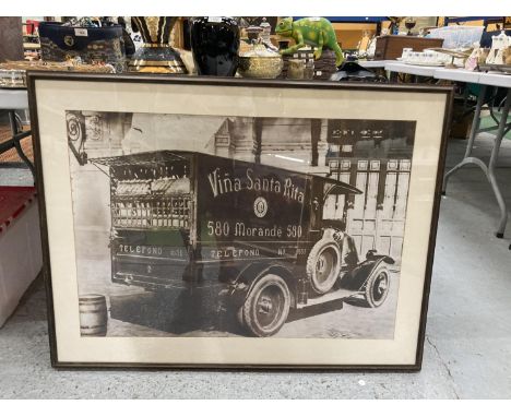 A LARGE FRAMED VINTAGE PHOTOGRAPHIC STYLE PRINT OF 'VINA SANTA RITA' WINE VAN 104CM X 78CM 