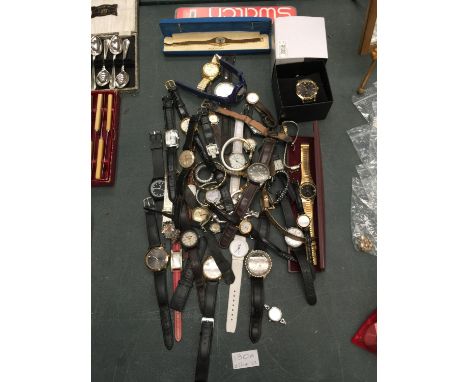 A LARGE COLLECTION OF WATCHES TO INCLUDE A BOXED MONTINE WATCH, SEKONDA, TIMEX, LIMIT, INGERSOLL, AVA ETC. 