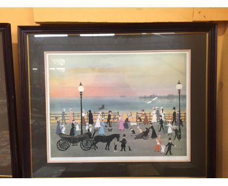 A FRAMED SIGNED HELEN BRADLEY PRINT TITLED 'PROMENADE' 84CM X 70CM 