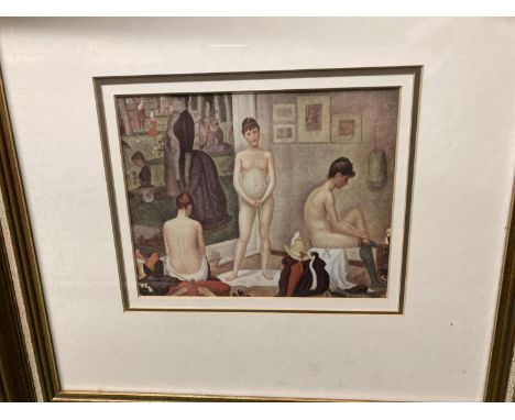 TWO FRAMED VINTAGE PRINTS, ONE ENTITLED 'LES POSEUSES' THE OTHER A CLASSICAL PRINT 