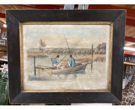 A HENRY ALKEN ORIGINAL 1820 PRINT 'FISHING IN A PUNT' 