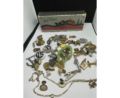 VARIOUS ITEMS TO INCLUDE CUFFLINKS, BROOCHES, TIE PINS ETC 