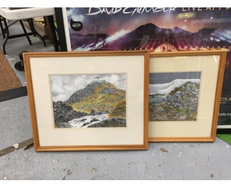 A PAINTING, IN DIFFERENT MEDIUMS, OF TRYFAN TOWARDS THE 'SOURCE OF THE OGWEN RIVER', 1990 PLUS Y CARNEDDAU O FOELYCI BY J M W