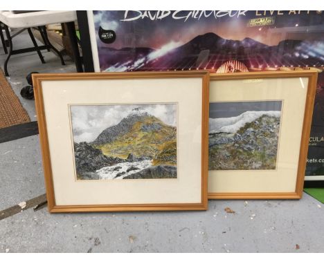 A PAINTING, IN DIFFERENT MEDIUMS, OF TRYFAN TOWARDS THE 'SOURCE OF THE OGWEN RIVER', 1990 PLUS Y CARNEDDAU O FOELYCI BY J M W