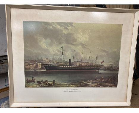 A FRAMED PRINT OF THE SS GREAT BRITAIN 62CM X 50CM 