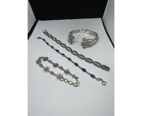 FOUR MARKED SILVER BRACELETS TO INCLUDE A BANGLE 