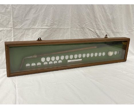 A PRESIDENTS PUTTER DISPLAY FRAME PRESENTED BY COL J R COLE TO HURST LADIES GOLF CLUB 1990 COMPRISING OF A PUTTER, GOLF BALL 