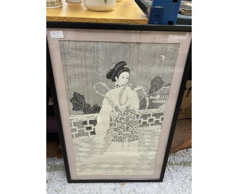 A SIGNED LIMITED EDITION 68/100 PRINT OF AN ORIENTAL LADY 50CM X 75.5CM 