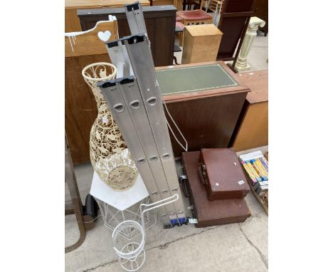 AN ASSORTMENT OF ITEMS TO INCLUDE A LOFT LADDER, A NEST OF TABLES AND A VASE ETC 