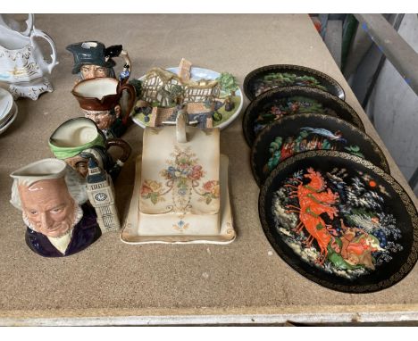 FOUR BRADEX COLLECTORS PLATES OF EASTERN EUROPEAN FAIRYTALE SCENES, A CROWN DEVON BLUSH IVORY BUTTER DISH AND FOUR SMALL ROYA