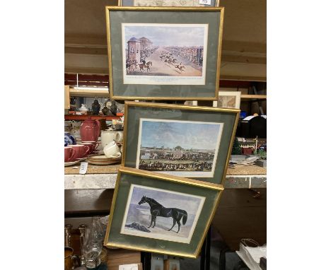 THREE FRAMED PRINTS OF VINTAGE HORSE RACING 