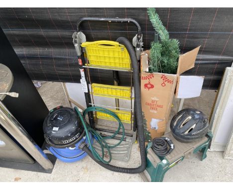 AN ASSORTMENT OF ITEMS TO INCLUDE A CHRISTMAS TREE, A HENRY HOOVER AND A STEP LADDER ETC 
