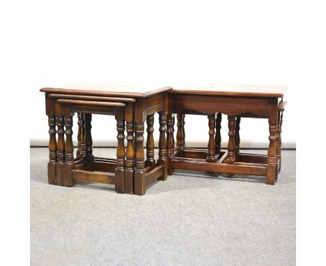 Two nests of oak occasional tables, one with moulded edge, 56x35cm and smaller.Qty: 6Condition report:Long table with tables 