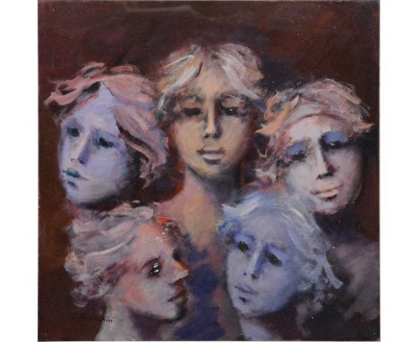 U Bianchi,Group portrait,oil on board, signed,50x50cm.