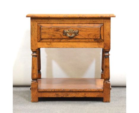 Oak lamp table by Titchmarsh &amp; Goodwin, frieze drawer, turned legs joined by a shelf, 55x49cm, height 56cm.