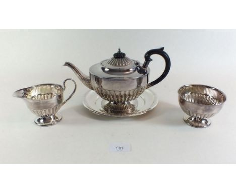 A silver plated fluted three piece tea service