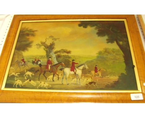 Margaret Ellaway - reverse printed and painted hunting scene in maple frame - 32 x 45cm