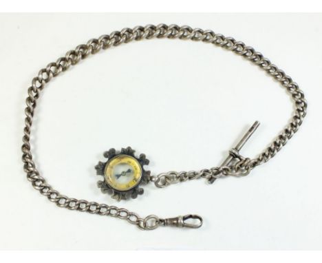 A silver watch chain and compass fob - chain 32g