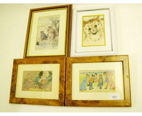 A set of four Louis Wain cat prints - largest 11 x 16cm