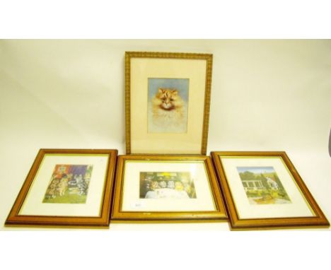 A set of four Louis Wain cat prints - largest 18 x 13cm