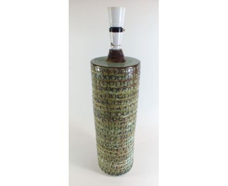 A 1970's Studio Art pottery table lamp of cylindrical form - 44cm high