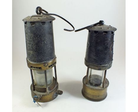 A Victorian miners lamp with patent no. for 1887 and another Victorian miners lamp no. 362