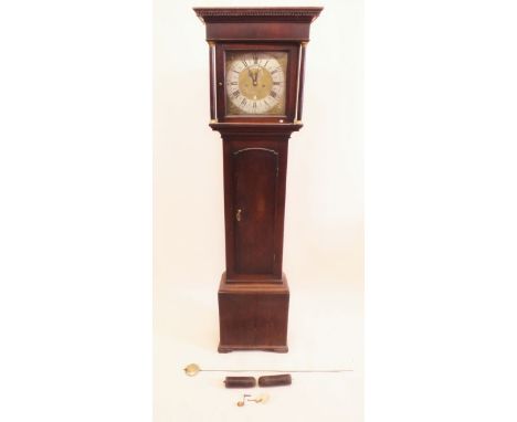 An 18th century oak longcase clock with brass dial and silvered chapter ring - the eight day movement by Robert Parker of Der