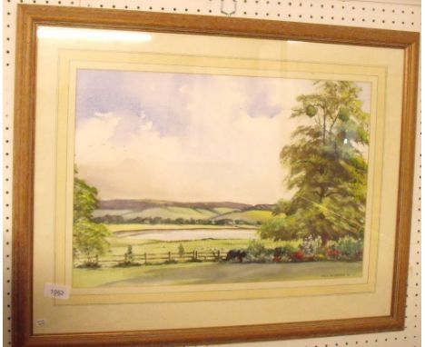 Eric McGregor - watercolour river and garden scene - 33 x 48cm
