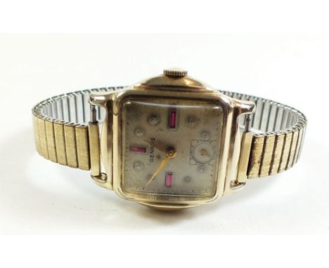 A Benrus rolled gold vintage ladies wrist watch set coloured stones to dial