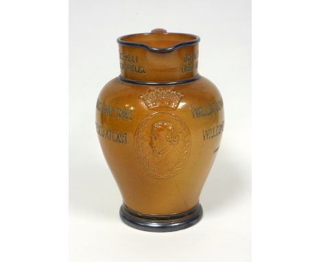 Royal Doulton stoneware commemorative baluster jug inscribed Benjamin Disraeli Earl of Beaconsfield, born Dec 21 1804 died Ap