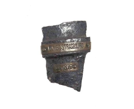 German WW1 black enamelled cross with a crown, ?W? and date 1914 below, 26mm, on a black and white striped ribbon with enamel