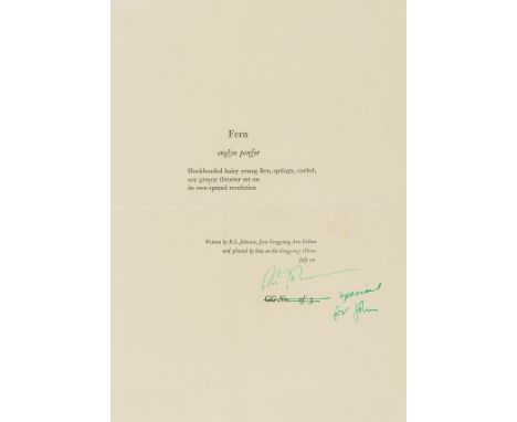 Johnson (B. S.) Fern, one of 3 copies signed by the author, this out-of-series copy inscribed "special of John", single leaf,