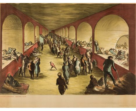 Ardizzone (Edward) Shelter Scene, lithograph printed in colours, on wove paper, 650 x 980 mm (25 1/2 x 38 3/4 in), a few nick