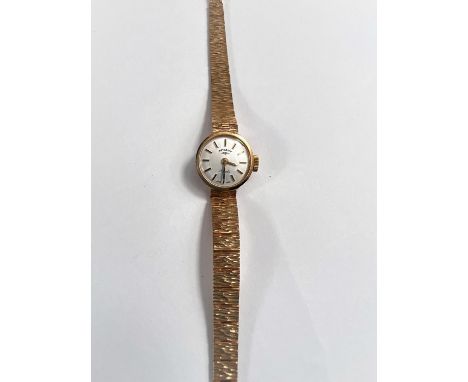 A lady's Rotary 9 carat hallmarked gold wristwatch on 9 carat bark effect bracelet, 14gm gross weight 