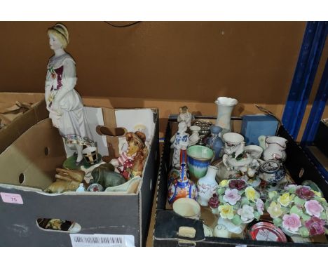 A large Victorian coloured bisque figure of a woman; other figures, animals and decorative china. 
