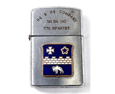 A USA Vulcan lighter from the Korean war 1950-1953 engraved HQ x HQ company 1st Battalion (M) 17th Infantry 