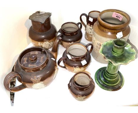A selection of Royal Doulton stoneware hunting scene teapot, water jug, other jugs and stoneware etc 
