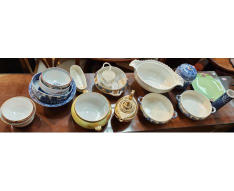 A Copeland Spode biscuit barrel, similar blue and white, other lustre bowls etc 