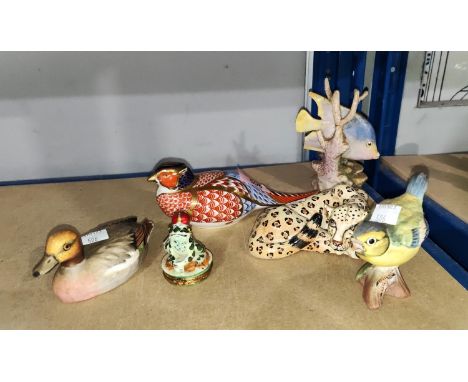 A Royal Crown Derby pheasant with stopper, Coalport and other miniature ceramic animals 