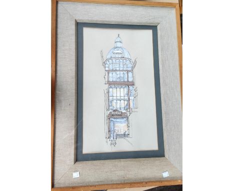 William M Ruddling; watercolour of Barton Arcade, framed and glazed 