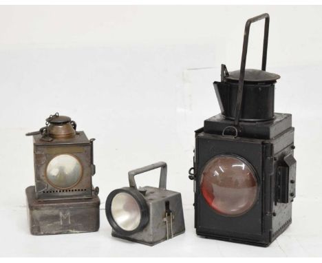LNER 'Welch Patent' railway lamp, together with a BR British Railways lamp and small BR torch, 43cm high and smaller (3)