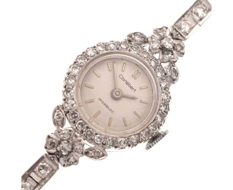 Cortébert - Lady's diamond set cocktail watch stamped 'Platinum', the case and bracelet set throughout with single cut diamon