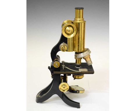 Cased J. Swift &amp; Son, London 'Army' brass and lacquered metal microscope, together with a quantity of specimen sliders, l