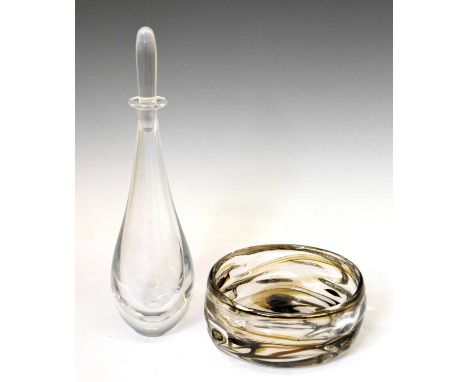 Whitefriars 'knobbly' bowl, 18cm diameter, together with an Orrefors glass decanter, 34cm high (2)