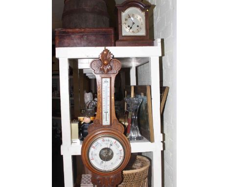 Barometer, mantel clock and writing slope box.