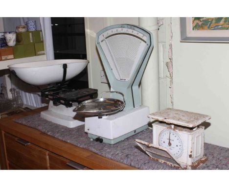 Vintage baby scales, Avery and Belmont kitchen scales.