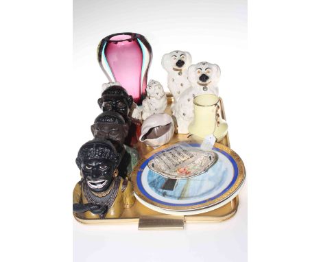 Coloured glass vase, two pairs of Beswick spaniels, Poole shell vase, Carlton vase, three cast metal Negro money boxes, etc.